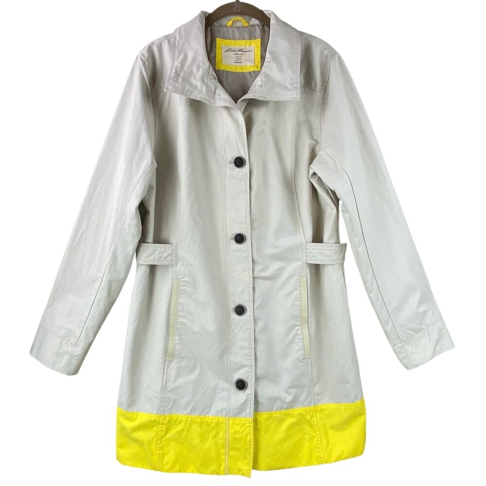 Eddie Bauer Trench Coat Size L Tall Tan Yellow Rain Classic - Picture 9 of 9